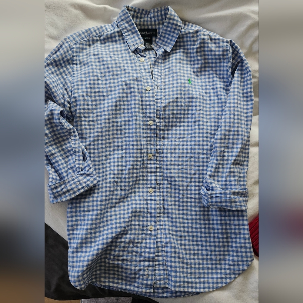Ralph Lauren Blue and White Gingham Men's Shirt